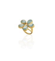 Kadir Jewellery 22 Ayar Altın Kaplama Zirkon Taşlı Kadın Vintage Yüzük (Açık Mavi)