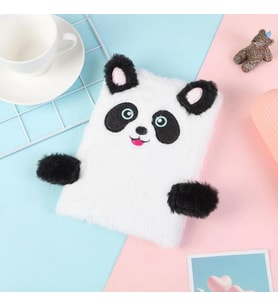 Çılgıntrend Peluş Çizgili Sevimli Panda Tasarımlı Defter (Beyaz)