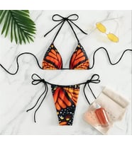AMOR FACE ÖZEL TASARIM KELEBEK KANADI BASKILI BRAZİLİAN BEACH CLUB SEXY KADIN BİKİNİ TAKIMI (Turuncu)