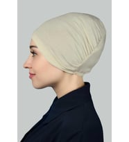Hazır Pratik Geçmeli Lastikli Tesettür Bone (Koyu Krem)