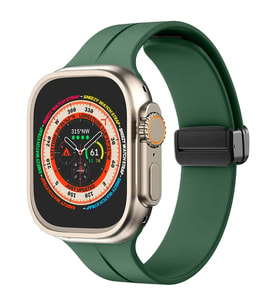 Apple Watch 49mm Ultra Seri Uyumlu Coastal Manyetik Tokalı Silikon Kordon (Koyu Yeşil)
