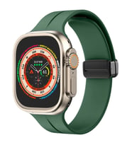 Apple Watch 49mm Ultra Seri Uyumlu Coastal Manyetik Tokalı Silikon Kordon (Koyu Yeşil)