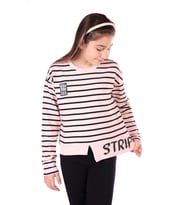 Toontoy Kız Çocuk Çizgili Striped Baskılı Sweatshirt (Pudra)