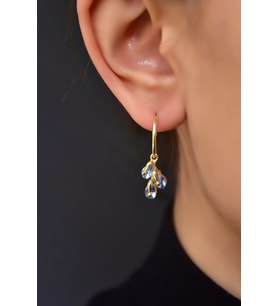 Papatya Silver 925 Ayar Gümüş Gold Kaplama Doğum Taşlı Kübik Drop Küpe (Mavi)