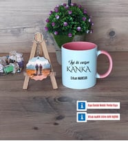 Kankaya Hediye Kupa Bardak Beyaz ve Fotoğraflı Ahşap Anahtarlık Hediye (Model 6)