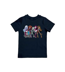 MONSTER HIGH baskılı pamuklu penye kumaş yazlık çocuk tişört (Siyah)