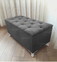 Lüks Sandıklı Kapitoneli Ayakucu Puf Bench 120 cm Beyaz Ayak (Antrasit)