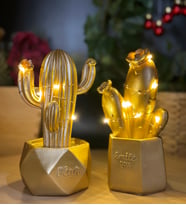 2'li Kaktüs Biblo Işıklı Çiçekli Aksesuar (Gold)