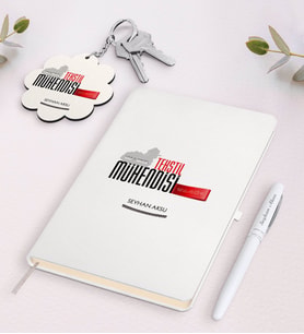 BK Gift Kişiye Özel Tekstil Mühendisi Siyah Defter Kalem Ve Anahtarlık Hediye Seti-3 (Model 2)