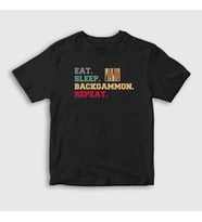 Presmono Unisex Çocuk Beyaz Eat Sleep Backgammon Repeat Tavla T-Shirt 418171tt (Siyah)