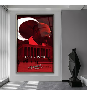 Metal Çerçeveli Atatürk Cam Tablo (Bronz)