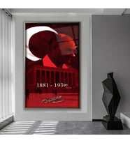 Metal Çerçeveli Atatürk Cam Tablo (Bronz)