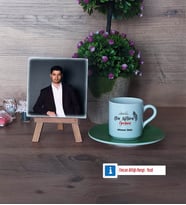 Din Kültürü Öğretmeni Fotoğraflı Dekoratif Taş, Ahşap Altlıklı Türk Kahvesi Fincanı Hediye (Model 9)