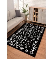 Dijital Kaymaz Taban Yıkanabilir Renkli Salon Halısı Mutfak Halısı Yolluk ND-SD-947 (Siyah)