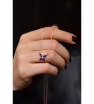Papatya Silver 925 Ayar Gümüş Rose Kaplama Zirkon Taşlı Plumeria Kolye (Lacivert)