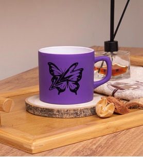 Butterfly  Tasarımlı Renkli Nescafe Fincanları 220 ML (Mor)