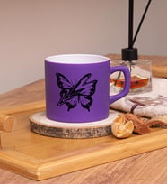 Butterfly  Tasarımlı Renkli Nescafe Fincanları 220 ML (Mor)
