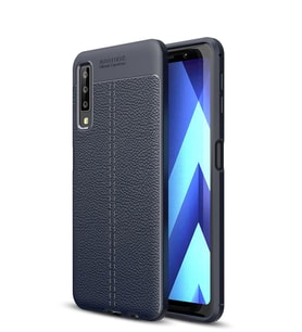 Microsonic Samsung Galaxy A7 2018 Kılıf Deri Dokulu Silikon (Lacivert)