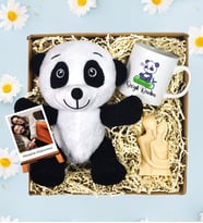 Kişiye Özel Polo Kartlı Sevimli Panda & Mum Kupa Hediye Seti (Model 2)
