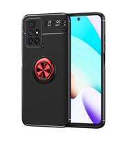 Xiaomi Redmi 10 Kılıf Zore Ravel Yüzüklü Silikon Kılıf (Siyah-Kırmızı)