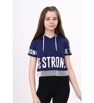 Toontoy Kız Çocuk Be Strong Baskılı Kapüşonlu Tişört (Lacivert)
