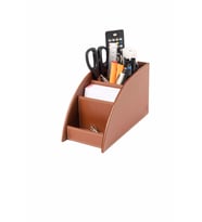 Masaüstü Deri Kalemlik Kumandalık Organizer 4 Gözlü Desktop Organizer Rainbow Vegan 10x21,5x12,5 cm (Taba)