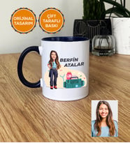 Kişiye Özel Karikatürlü Paramedik Hediye Kupa Bardak Kadın Paramediğe Tıp Bayramı Hediyesi (Lacivert)
