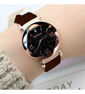 Gogoey Kadın Kol Saati Lüks Moda Şık Trend Bayan Takı Saat Siyah Rose Gold Doğum Günü Hediye (Kahverengi)