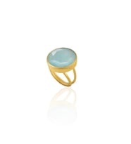 Kadir Jewellery 22 Ayar Altın Kaplama Zirkon Taşlı Kadın Otantik Yüzük (Açık Mavi)