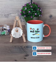 Mali İşler Müdürü Kupa Bardak Beyaz ve Fotoğraflı Ahşap Anahtarlık Hediye (Model 13)