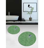EVDEYA Dijital Yıkanabilir Modern Kuş Desen İkili Banyo Paspas Yuvarlak Klozet Takımı, YKLOZET-36-GRİ, (Yeşil)