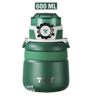 TKK 600 ML Çelik Su Matarası Çift Kullanım Pipetli/Rahat İçim 12 Saat Sıcak/24 Saat Soğuk Termos -2029-600ml (Yeşil)