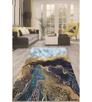 Dijital Kaymaz Taban Yıkanabilir Modern Renkli Salon Halısı Mutfak Halısı Yolluk ND-HT-1252 (Mavi)