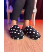 Peluş Rahat Puantiye Desen Model Pofuduk Sessiz Taban Ev Terliği (Siyah)