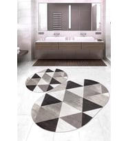 Dijital Baskılı Kaymaz Taban Yıkanabilir Oval 2'li Klozet Takımı Banyo Paspası NOKZ-HY-1188 (Kahverengi)