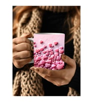 Kalp Baskılı 3D Tasarım Seramik Kupa Mug -  Kupa Bardak (06)