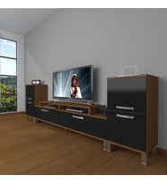 Decoraktiv Ekoflex On2 Slm Krom Ayaklı Tv Ünitesi Tv Sehpası (Siyah - Ceviz)