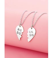 Kişiye Özel 925 Ayar Gümüş Çift Big Sis Lil Sis Kardeş Kolye (Gümüş)