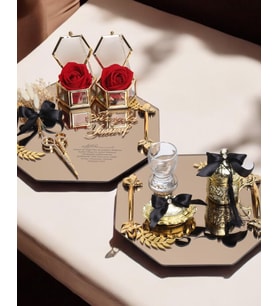 Affinity Sekizgen Gold Söz Nişan Tepsisi ve Damat Kahve Fincan Tepsisi (Siyah)