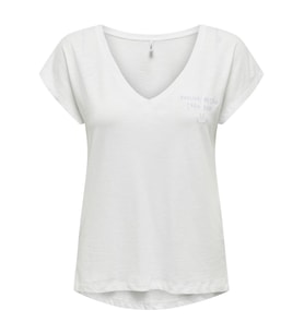 Only Kadın V-Yaka İşlemeli T-shirt - 15320529 (Mavi)