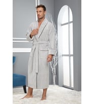 Taş Rengi Pitikare Desenli Bambo Cotton Erkek Bornozu (Gri)
