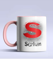 Kişiye Özel S Harfi Temalı Çizim Tasarım Siyah Renk Kupa (Pembe)