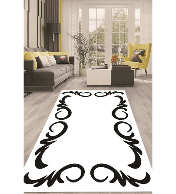 Dijital Kaymaz Taban Yıkanabilir Modern Renkli Salon Halısı Mutfak Halısı Yolluk ND-HT-866 (Beyaz)