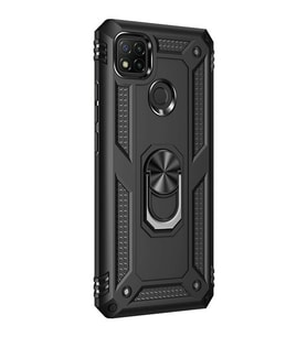Xiaomi Redmi 10A Kılıf Yüzüklü Standlı Korumalı Tank Kapak (Siyah)