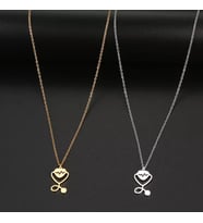 Kişiye Özel 925 Ayar Gümüş Stetoskop Kalp Atışı Kolye (Gold)