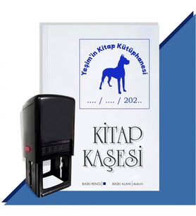 Kişiye Özel Köpek Silüet 4 Tarihli Otomatik Kitap Kaşesi (Mavi)