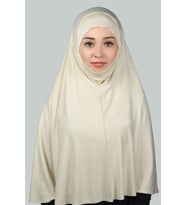 Hazır Türban Peçeli Pratik Eşarp Tesettür Nikaplı Hijab - Namaz Örtüsü Sufle (3XL) (Krem)