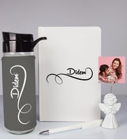 Kişiye Özel Defter Kalem Matara Ve Fotoğraflı Notluk Seti 93555 (Beyaz)