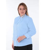 Kadın Yakası Taşlı Cotton Klasik Büyük Beden Ofis Gömlek - 44377