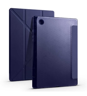 Samsung Galaxy Tab A8 10.5 SM-X200 (2021) Kılıf Kalem Bölmeli Standlı Ön Arka Tam Koruma Katlanabilir Uyku Modlu Kılıf Tri Folding (Lacivert)